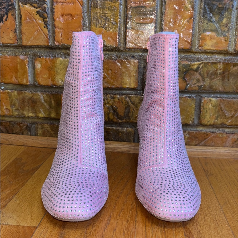 Top Moda *NEW* HESTER-15 Ankle Boots Block Heel Rhinestone Bling Pink Zipper 10 - Picture 5 of 16